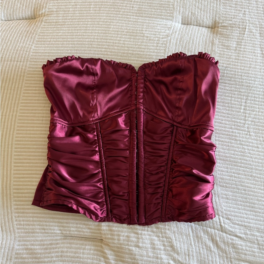 Superdown Deep Red Satin Corset Top